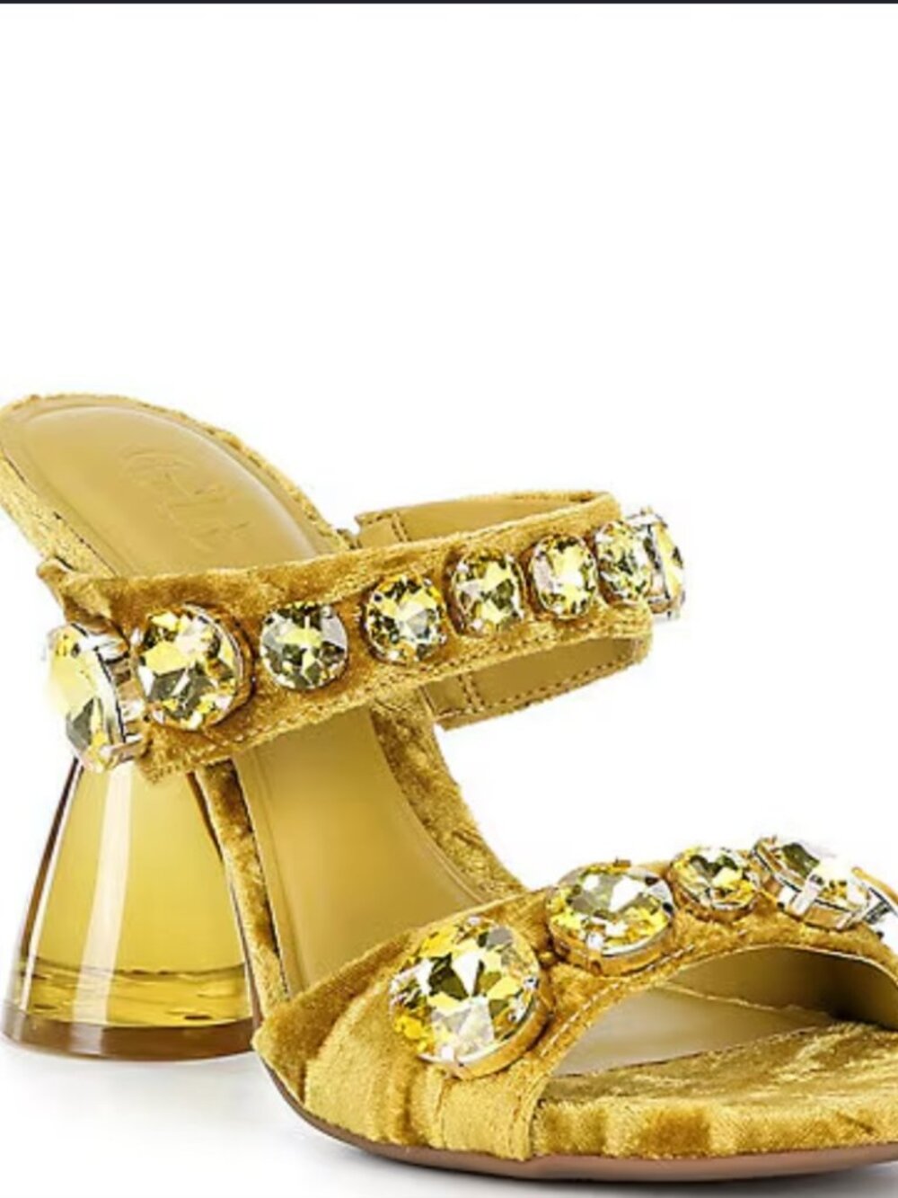 Gianni Bini GB News-Flash Velvet Jewel Ornament Dress Slide Sandals – Chartreuse